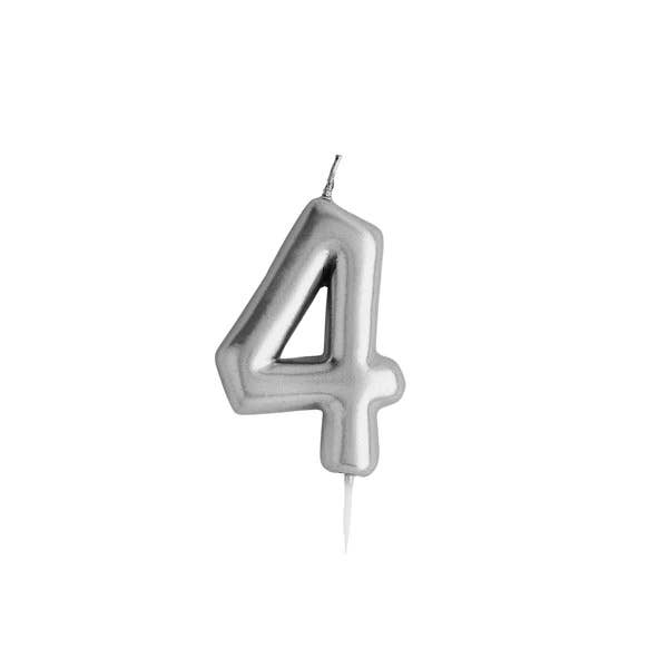 Silver Number  '4' Candle