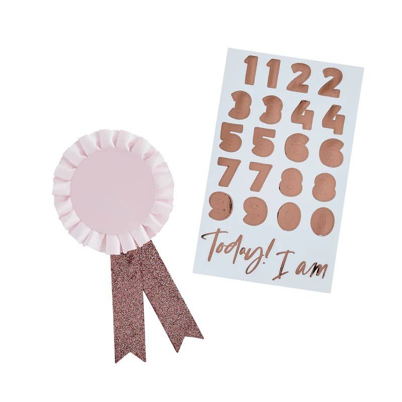 Rose Gold Milestone Birthday Badge Personalised With 1 Stick