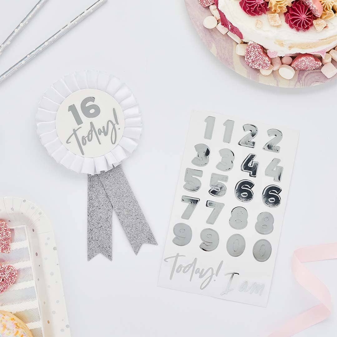 Silver Milestone Birthday Badge Personalised With 1 Sticker