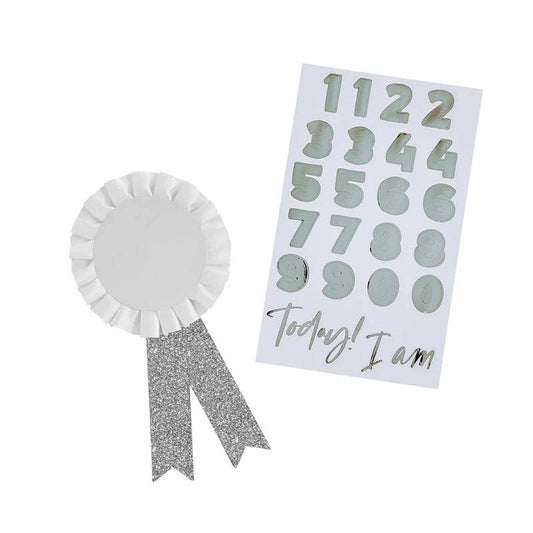 Silver Milestone Birthday Badge Personalised With 1 Sticker