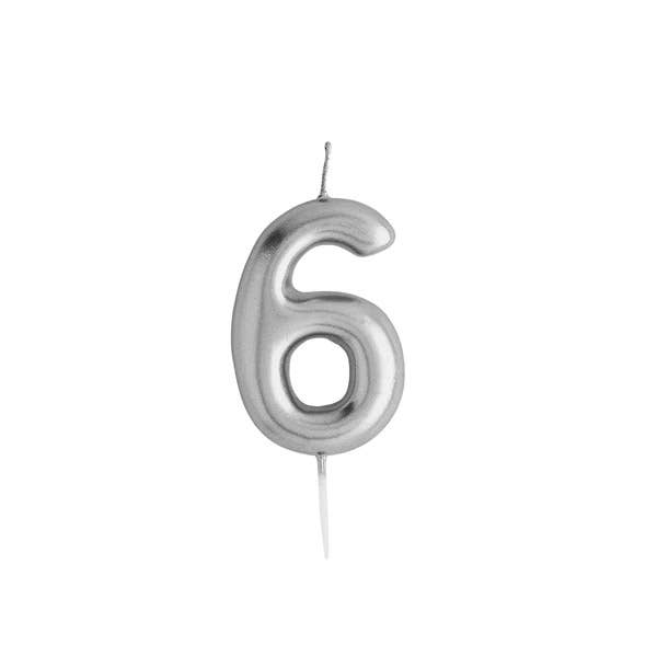 Silver Number  '6' Candle