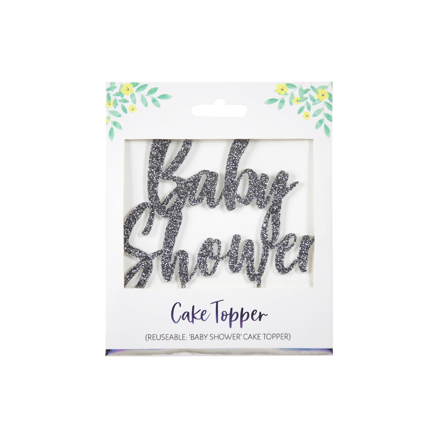 Baby Shower Cake Topper Silver Glitter