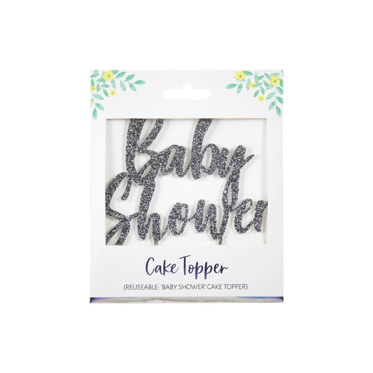 Baby Shower Cake Topper Silver Glitter