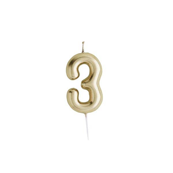 Gold Number '3' Candle