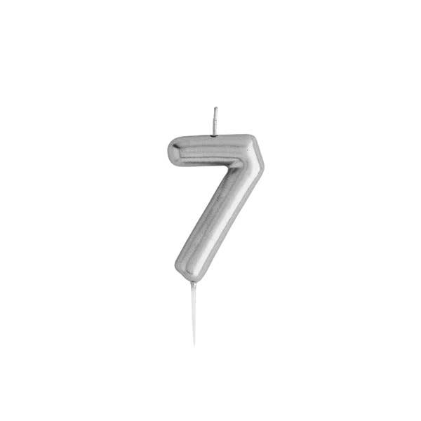 Silver Number  '7' Candle