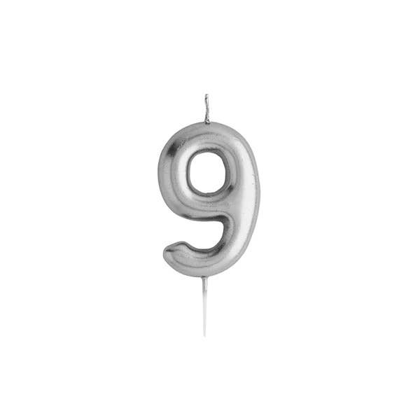 Silver Number '9' Candle