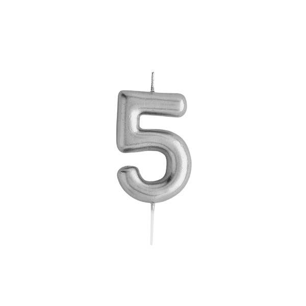 Silver Number '5' Candle