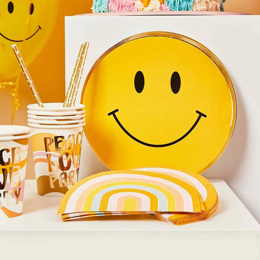 Smiley Gold Foiled Paper Plates 8 Pack