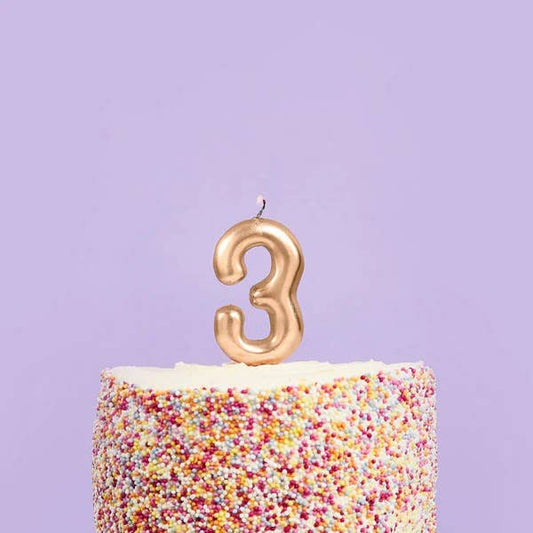 Gold Number '3' Candle