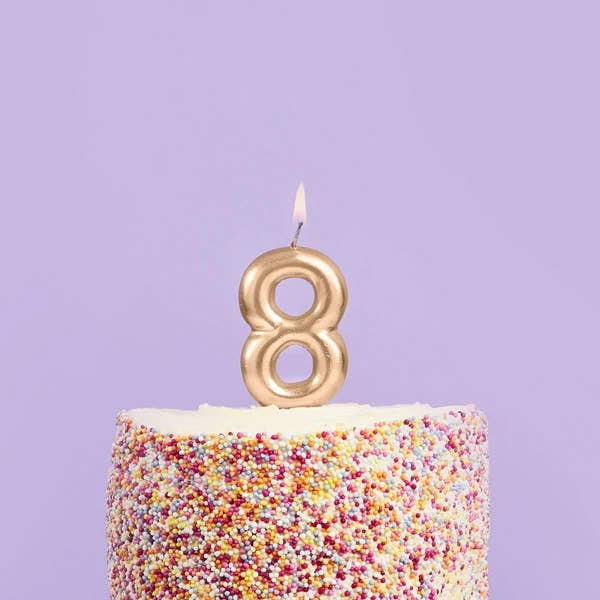 Gold Number '8' Candle