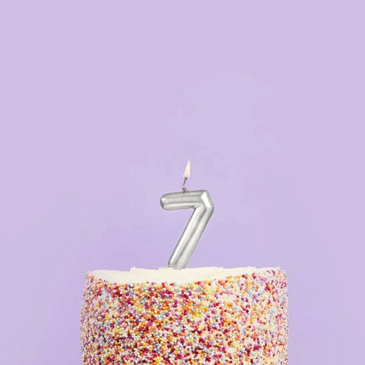 Silver Number  '7' Candle