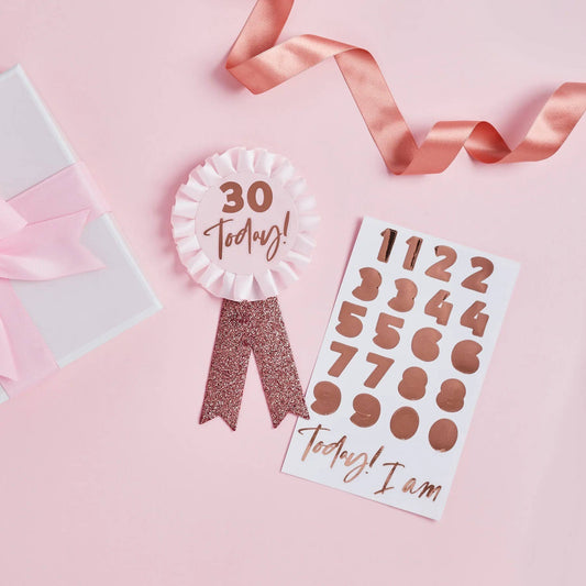 Rose Gold Milestone Birthday Badge Personalised With 1 Stick