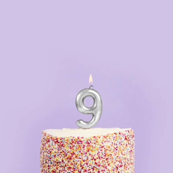 Silver Number '9' Candle