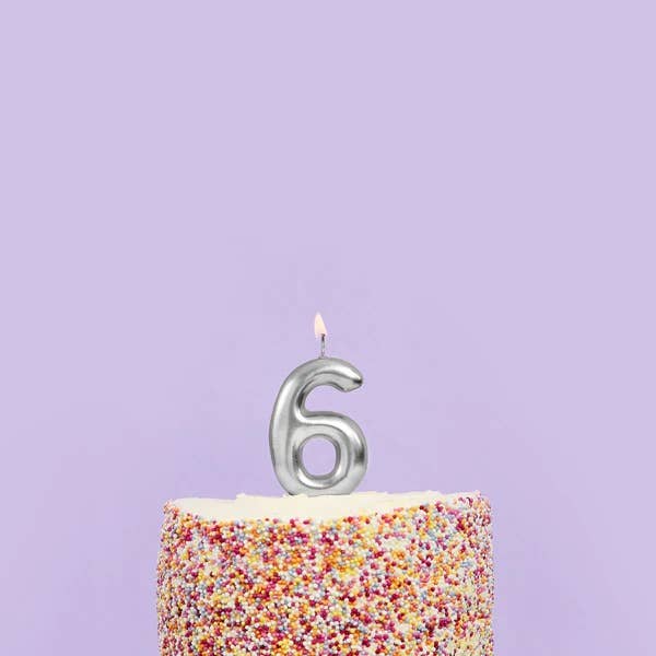 Silver Number  '6' Candle